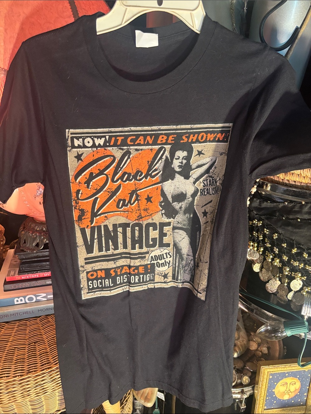 Bay Island Black Graphic Vintage-Style Tee with Orange Print